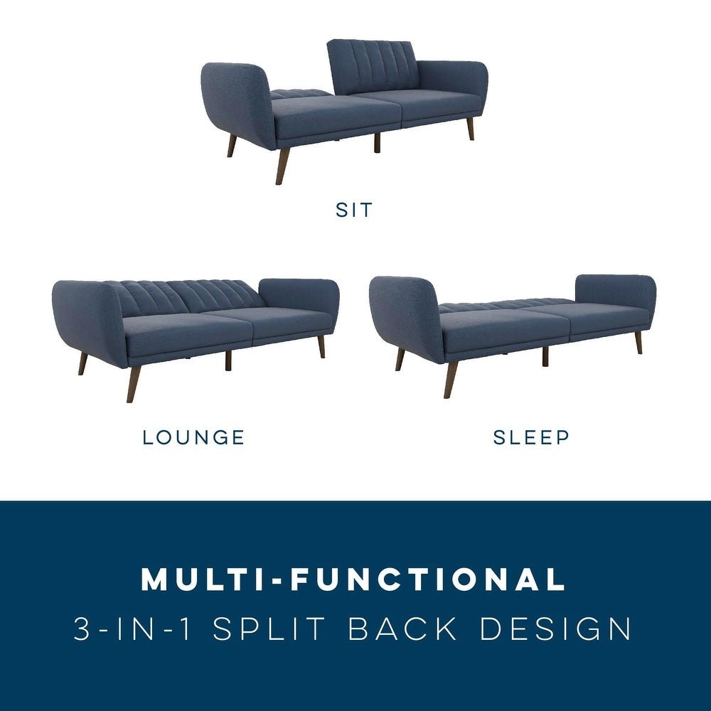 Brittany Blue Linen Futon Sofa Bed - From Where -