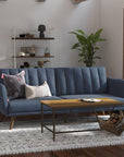 Brittany Blue Linen Futon Sofa Bed - From Where -