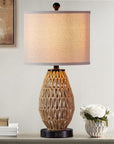 Brown Rattan Woven Table Lamp - From Where -
