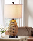 Brown Rattan Woven Table Lamp - From Where -