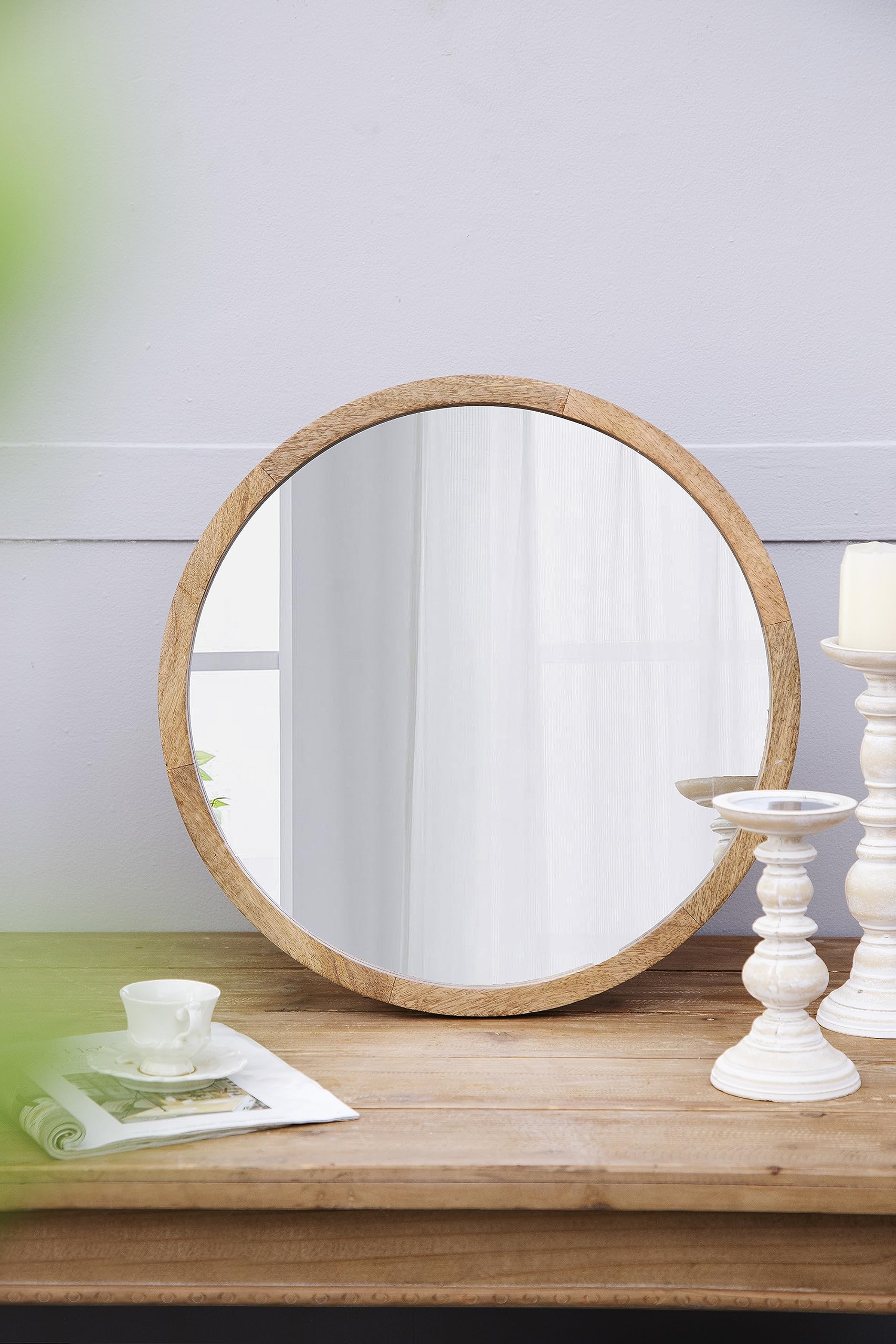 Circle Wall Mirror with Wooden Frame - From Where -