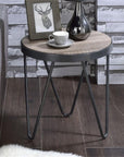 Contemporary Metal End Table in Weathered Gray Oak - From Where -