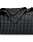 Cotton Waffle Weave Black Twin Blanket - From Where -