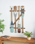 DecMode Blue Wood Novelty Canoe Oar Paddle Wall Decor with Arrow and Stripe Patterns