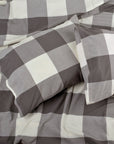 Home Soft Things 3 Piece Washed Cotton Duvet Cover Set - Gingham - Grey - Queen (92" x 90")