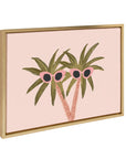 DesignOvation Sylvie Palm Trees and Sun Framed Canvas Wall Art by Kendra Dandy, 18x24 Gold, Coastal Wall - Mounted Home Decor - From Where -