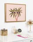 DesignOvation Sylvie Palm Trees and Sun Framed Canvas Wall Art by Kendra Dandy, 18x24 Gold, Coastal Wall - Mounted Home Decor - From Where -