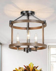 LNC Rustic Farmhouse 3-Light Semi-Flush Ceiling Light Distressed Wood