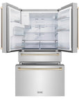 ZLINE 36" Autograph Edition 21.6 cu. ft Freestanding French Door Refrigerator with Water and Ice Dispenser in Fingerprint Resistant Stainless Steel with Gold Accents (RFMZ-36-G)