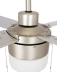 52" 4 Blade Indoor Ceiling Fan with Pull Chain, Light Kit, Silver Finish, and Reversible Motor