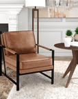 Alden Design Mid-Century Modern Accent Chair with Metal Frame, Light Brown Faux Leather