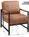 Alden Design Mid-Century Modern Accent Chair with Metal Frame, Light Brown Faux Leather