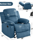 Aukfa Manual Recliner Chair, Overstuffed Single Sofa for Home Office, Flannel, Blue