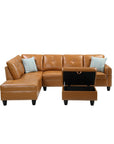 Faux Leather Sectional Sofa with Ottoman - From Where -