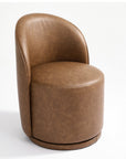 DREAMSIDEA Swivel Dining Chair, Upholstered Barrel Accent Chair for Dining Room & Kitchen Chairs, Morden Round Vanity Chair for Living Room&Bedroom, Faux Leather-Brown