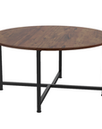 HomGarden 31.5-Inch Industrial Round Coffee Table with X-Base Metal Legs, Sofa Side Table Retro Cocktail Table for Home Office, Living Room, Rustic Brown