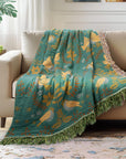Floral Throw Blanket with Fringe Tassels - From Where -