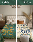 Floral Throw Blanket with Fringe Tassels - From Where -