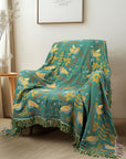 Floral Throw Blanket with Fringe Tassels - From Where -