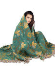 Floral Throw Blanket with Fringe Tassels - From Where -