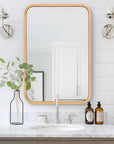 FUWU HOME Wood Bathroom Mirror for Wall 18" x 24" Farmhouse Rounded Corner Rectangle Mirror with Wooden Framed for Home Living Room Bedroom Wall Mounted Decorative Mirror (Natural Beech Wood) - From Where -