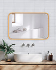 FUWU HOME Wood Bathroom Mirror for Wall 18" x 24" Farmhouse Rounded Corner Rectangle Mirror with Wooden Framed for Home Living Room Bedroom Wall Mounted Decorative Mirror (Natural Beech Wood) - From Where -