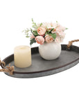Galvanized Metal Iron Oval Tray with Rope Handle - From Where -