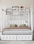 Queen Size White Canopy Platform Bed
