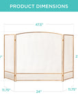 3-Panel Steel Mesh Gold Fireplace Screen