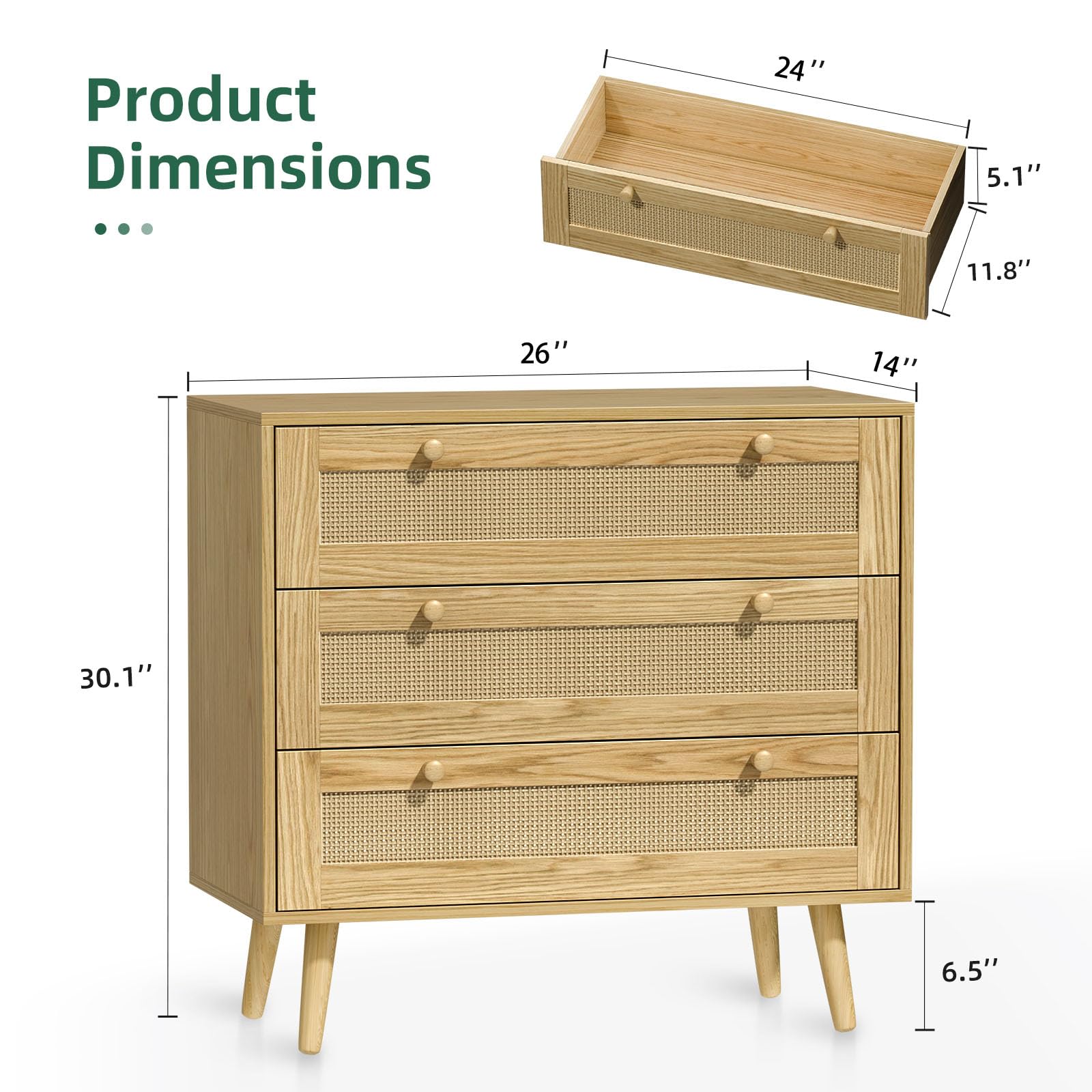 Infurnic 3 Drawer Rattan Dresser - From Where -