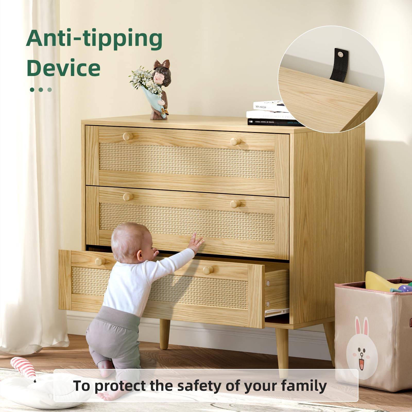 Infurnic 3 Drawer Rattan Dresser - From Where -