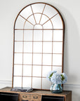 Large Arched Vertical Metal and Wood Brown Wall Mirror - From Where -