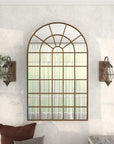 Large Arched Vertical Metal and Wood Brown Wall Mirror - From Where -