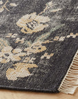 Lavish Hand - Knotted Black Floral Wool Area Rug - From Where -