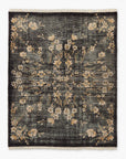 Lavish Hand - Knotted Black Floral Wool Area Rug - From Where -