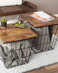 Nesting Tables with Removable Wood Tops and Metal Basket Bases for Blanket Storage - From Where -
