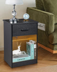 Night Stand with Drawer and and LED Lights - From Where -