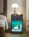 Night Stand with Drawer and and LED Lights - From Where -