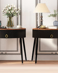 OIOG Side Tables Set of 2, Round Nightstand with Drawer, Modern Bedside End Tables for Small Space, Living Room, Bedroom, Office, Dorm, Rustic Brown and Black - From Where -