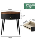 OIOG Side Tables Set of 2, Round Nightstand with Drawer, Modern Bedside End Tables for Small Space, Living Room, Bedroom, Office, Dorm, Rustic Brown and Black - From Where -