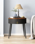 OIOG Side Tables Set of 2, Round Nightstand with Drawer, Modern Bedside End Tables for Small Space, Living Room, Bedroom, Office, Dorm, Rustic Brown and Black - From Where -
