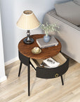 OIOG Side Tables Set of 2, Round Nightstand with Drawer, Modern Bedside End Tables for Small Space, Living Room, Bedroom, Office, Dorm, Rustic Brown and Black - From Where -