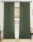 Olive Green Linen Pinch Pleated Curtains - From Where -