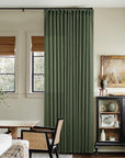 Olive Green Linen Pinch Pleated Curtains - From Where -