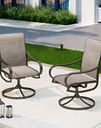 Outdoor Dining Brown Sling Arm Chairs - From Where -