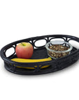Oval Rattan Wicker Serving Trays with Handles Decorative Basket Tray for Home Decor - Small - Black - From Where -