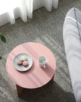 Pink Side Table with Iron Triangle Legs - From Where -