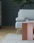 Pink Side Table with Iron Triangle Legs - From Where -