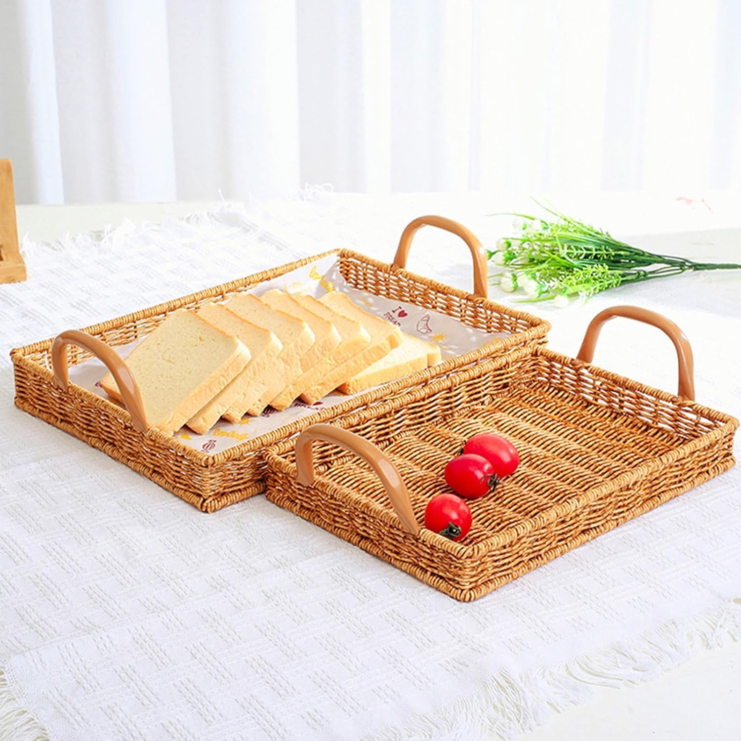 Rattan Braided Serving Tray with Handles - From Where -