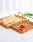Rattan Braided Serving Tray with Handles - From Where -